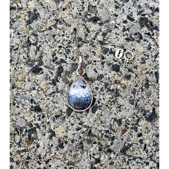 Natural Dendrite Opal Gemstone 925 Solid Sterling Silver 20" Necklace & Pendant - Picture 1 of 5